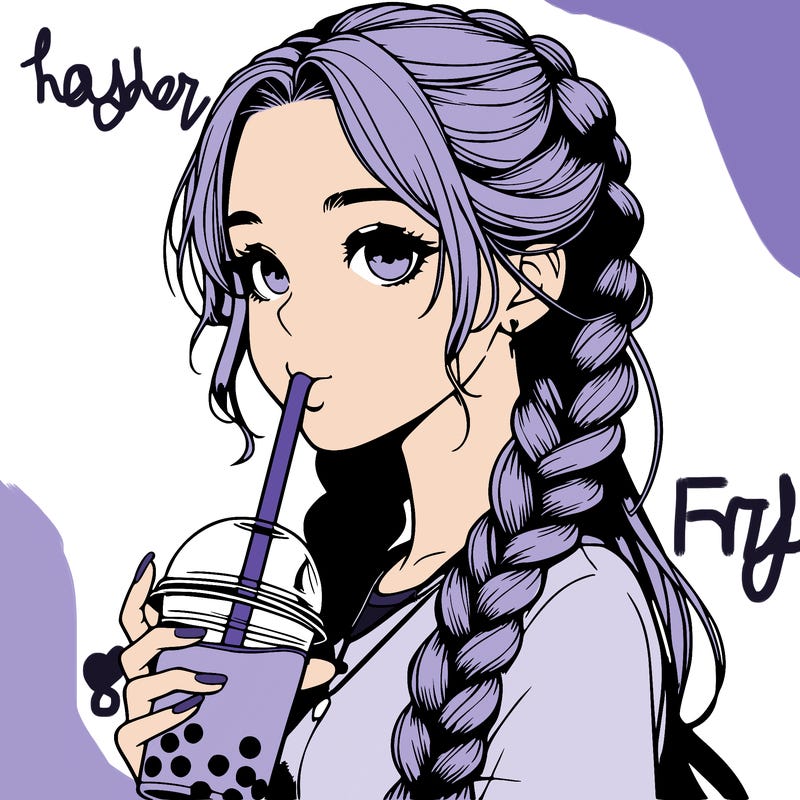 realistic girl with braided hair drinking boba