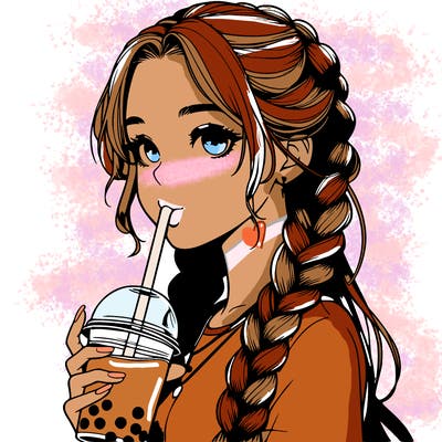 realistic girl with braided hair drinking boba