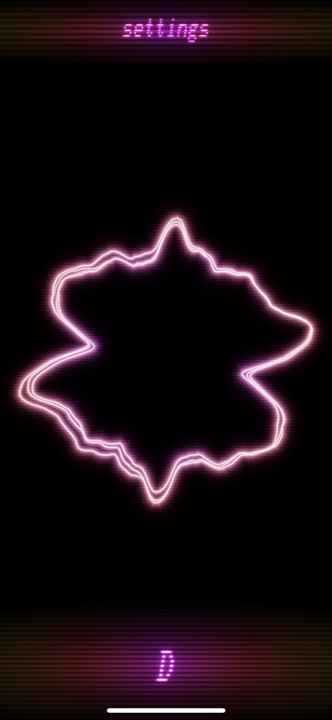 Helix Tuner - Helix Tuner アプリインターフェイス。Dノートのチューニング用の、光るピンクのストロボのような干渉パターンを表示しています。