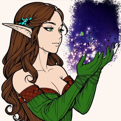 realistic elf girl doing magic
