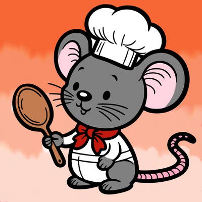 mouse with chef hat and spoon