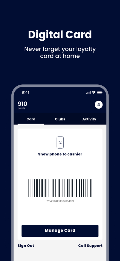 Good To Go & My Good Rewards - Digital loyalty card screen with a scannable barcode for the Good To Go rewards app