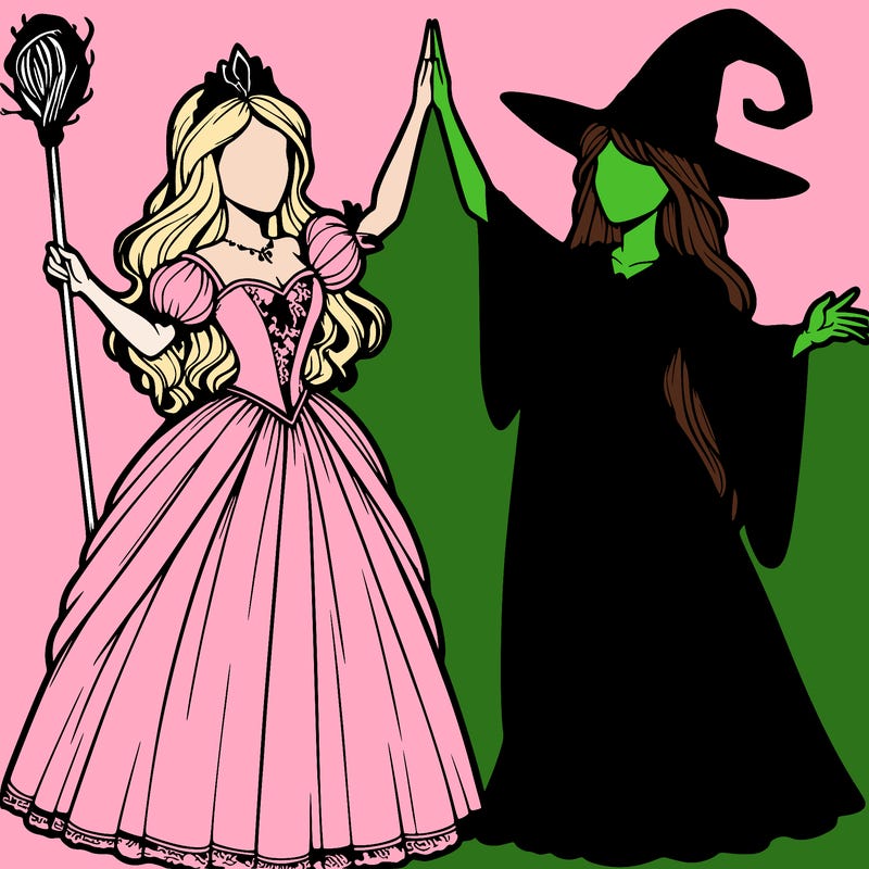 detailed realistic split of a princess and a witch