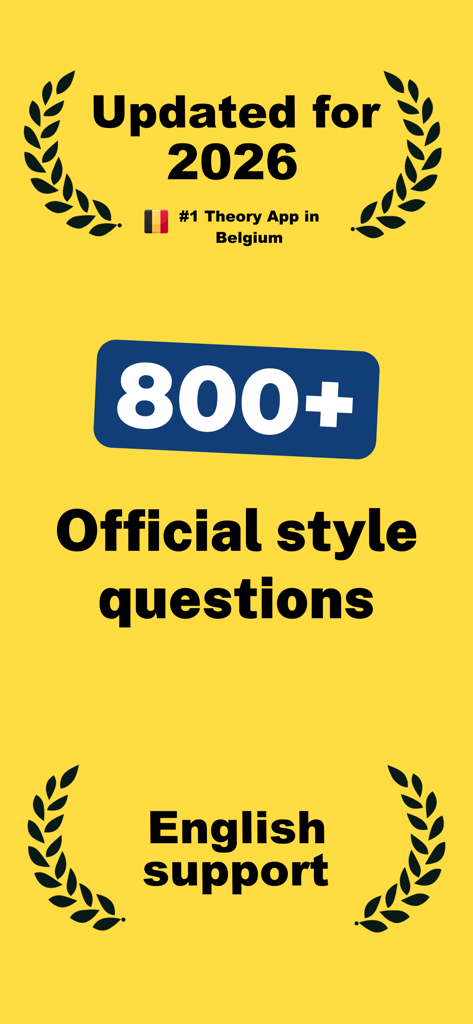 Permis Online - Promotional screen for the Permis Online app showing 800 official style questions and English support updated for 2026