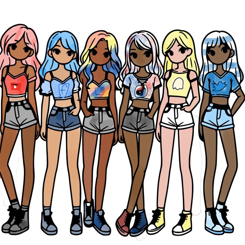 a group of girls wearing crop tops and shorts