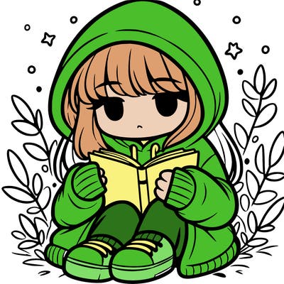 girl in oversized hoodie reading a book