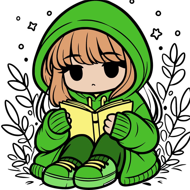 girl in oversized hoodie reading a book