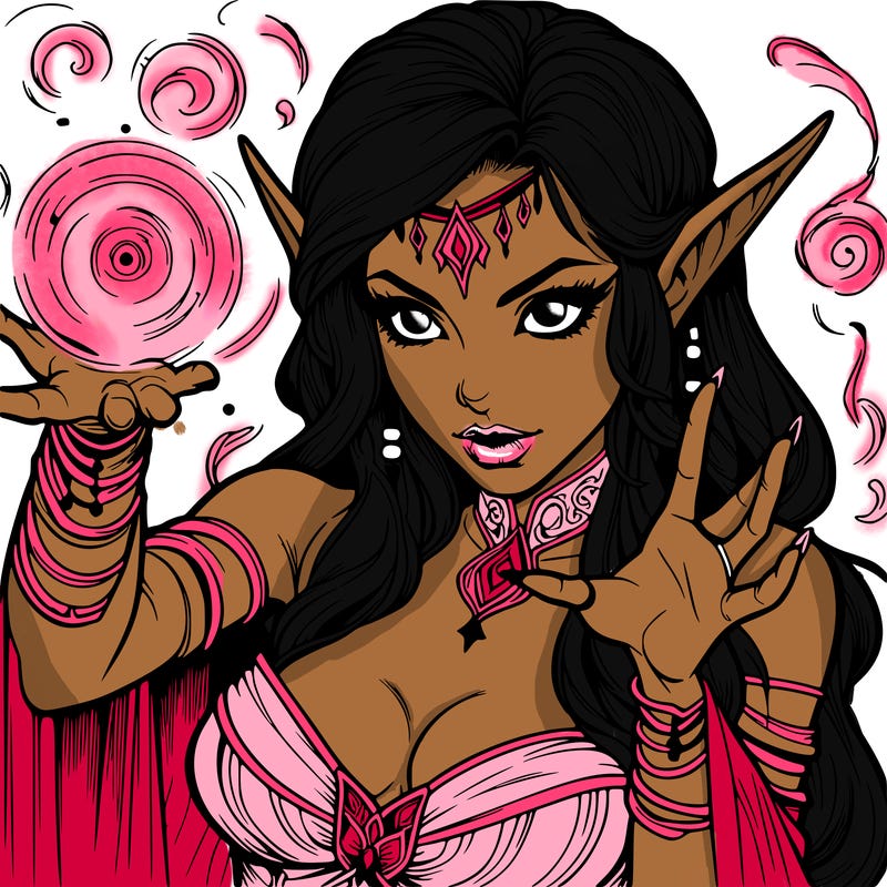 realistic scary beautiful elf sorceress casting spell