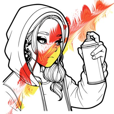 a realistic girl, spray painting