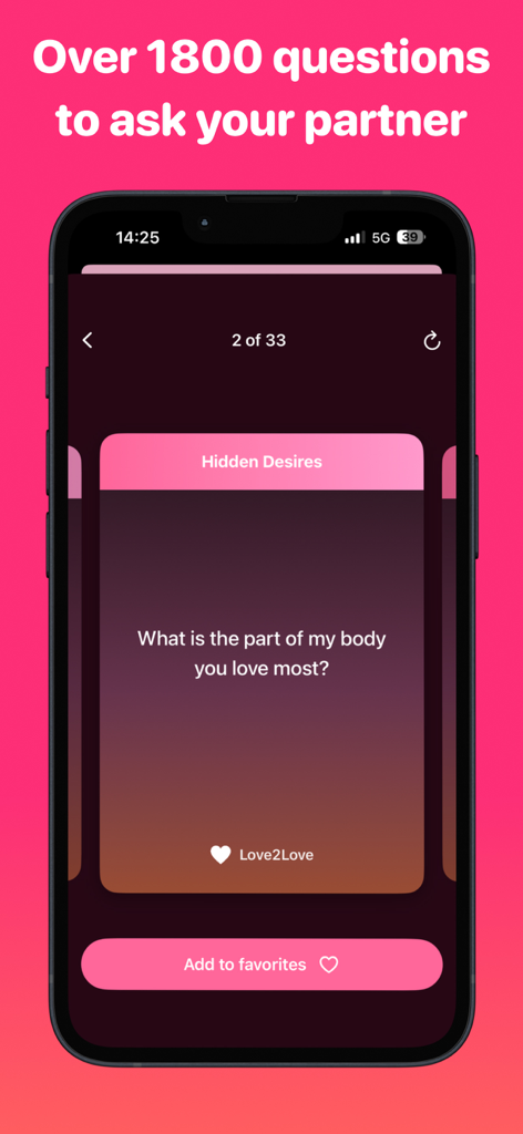 Love2Love - Couple questions - A screenshot of the Love2Love app showing a question card for couples under the Hidden Desires category