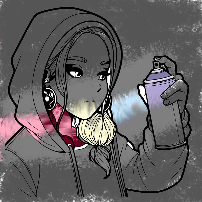 a realistic girl, spray painting