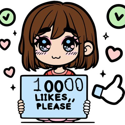 a girl with a sign saying 100 likes, please