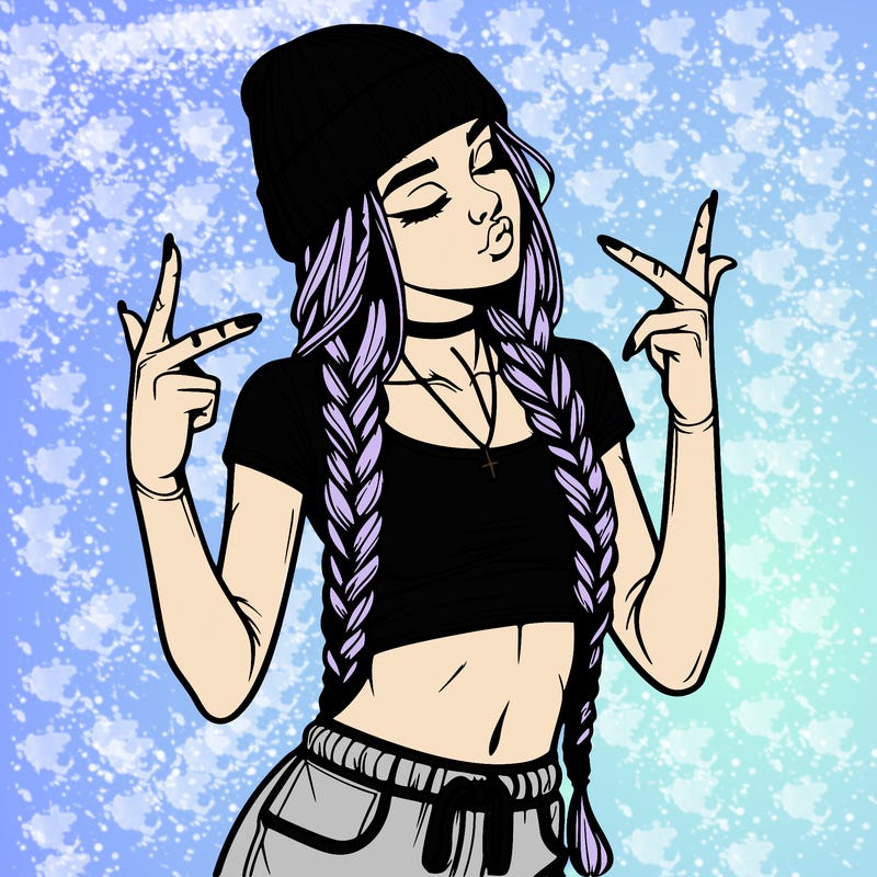 realistic teenage girl with braids and a beanie and crop top doing 🫶🏼