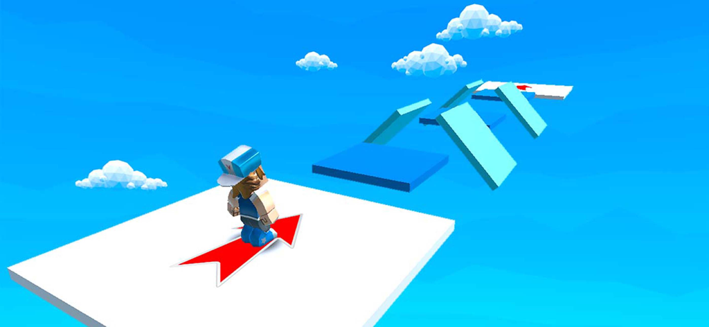 Obby parkour offline games - Character standing on a platform in an obby parkour offline game with a blue sky background