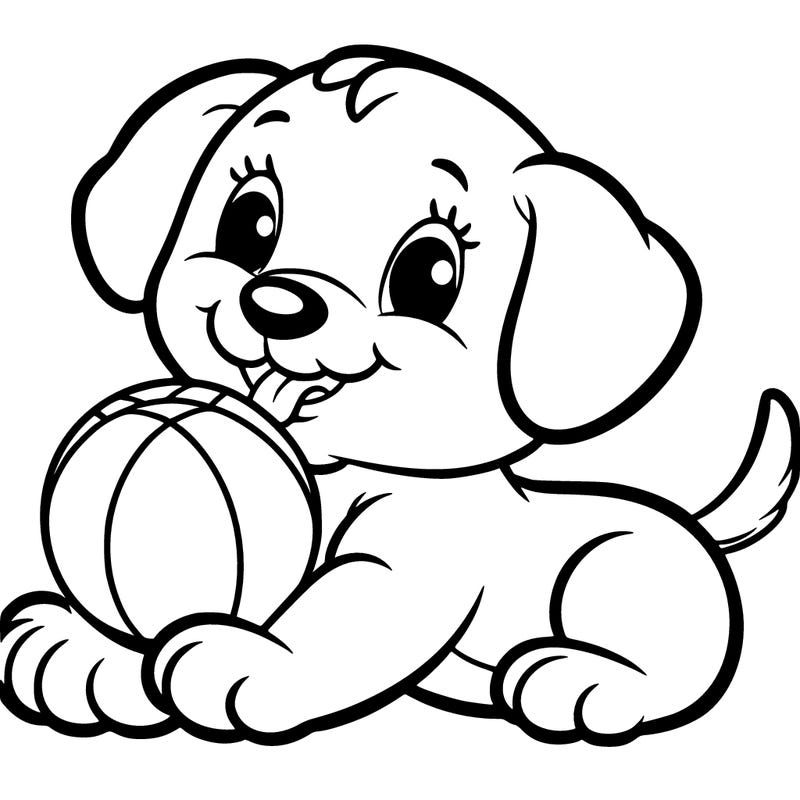 puppy with a ball in mouth
