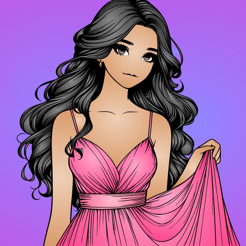 realistic girl in flowy silky prom dress