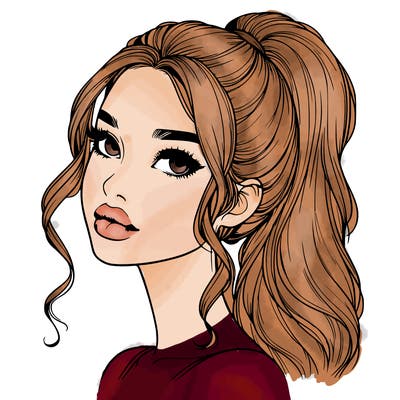 realistic girl with a ponytail on her hair and lips