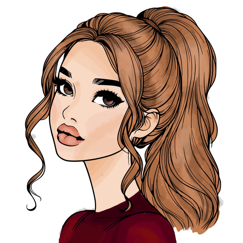 realistic girl with a ponytail on her hair and lips