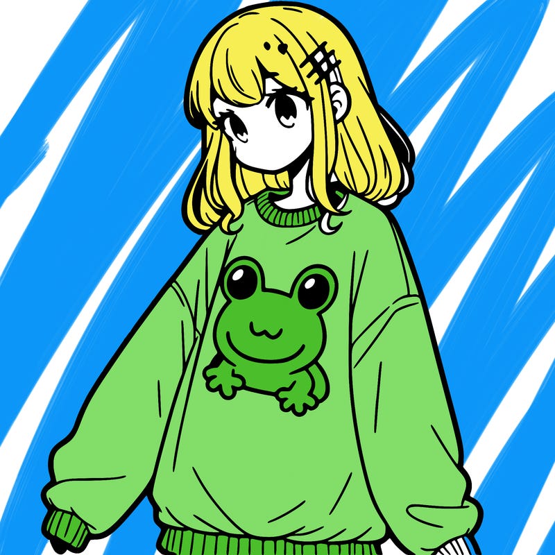 girl wearing frogging sweatshirt