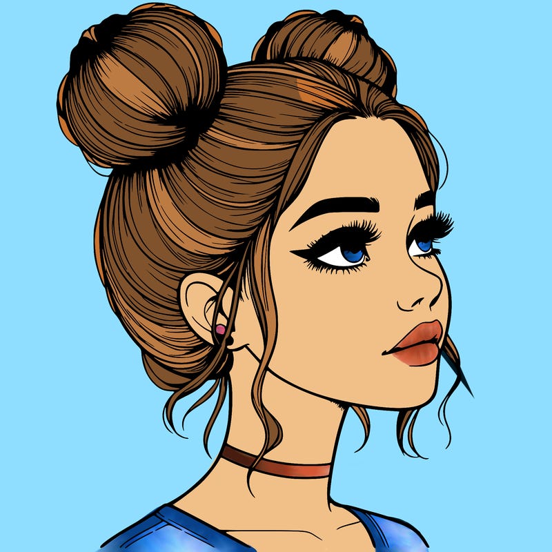 realistic girl with buns on the top of her head