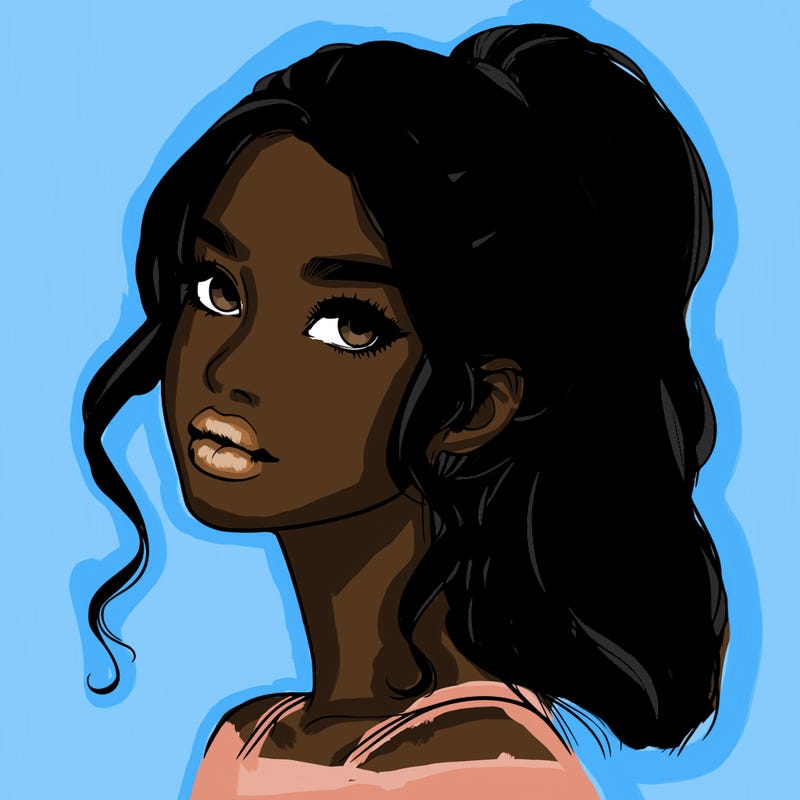 realistic girl with a ponytail on her hair and lips