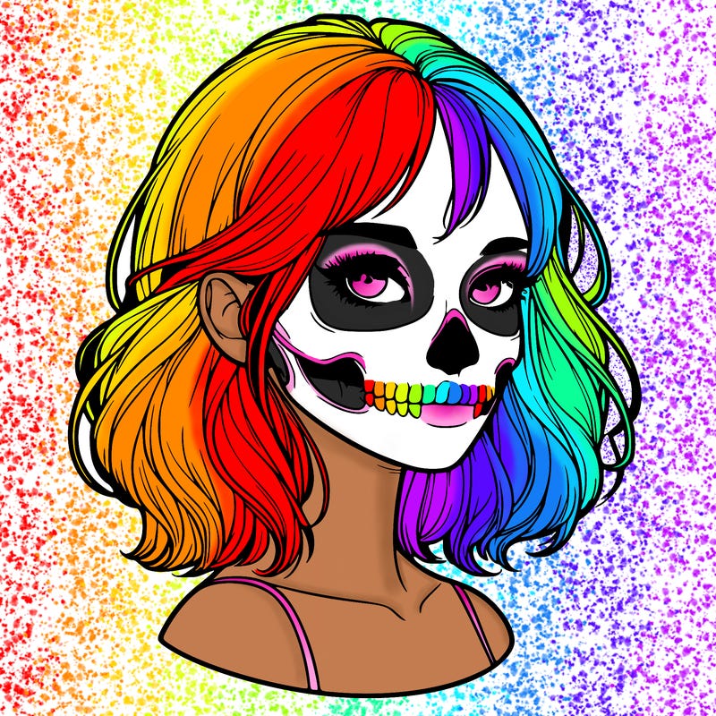 realistic girl with skull