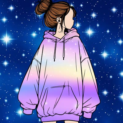 realistic girl with a oversized sweatshirt on and a bun
