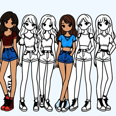 a group of girls wearing crop tops and shorts