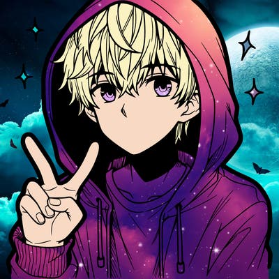 teenage manga boy in a hoodie, doing ✌