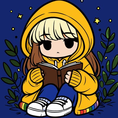 girl in oversized hoodie reading a book