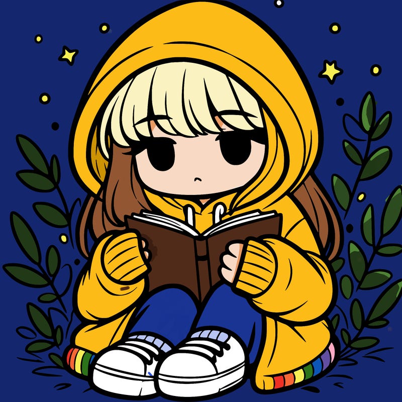 girl in oversized hoodie reading a book