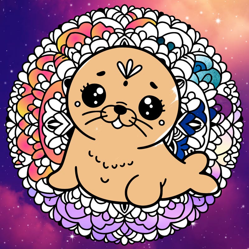 a cute baby seal mandala