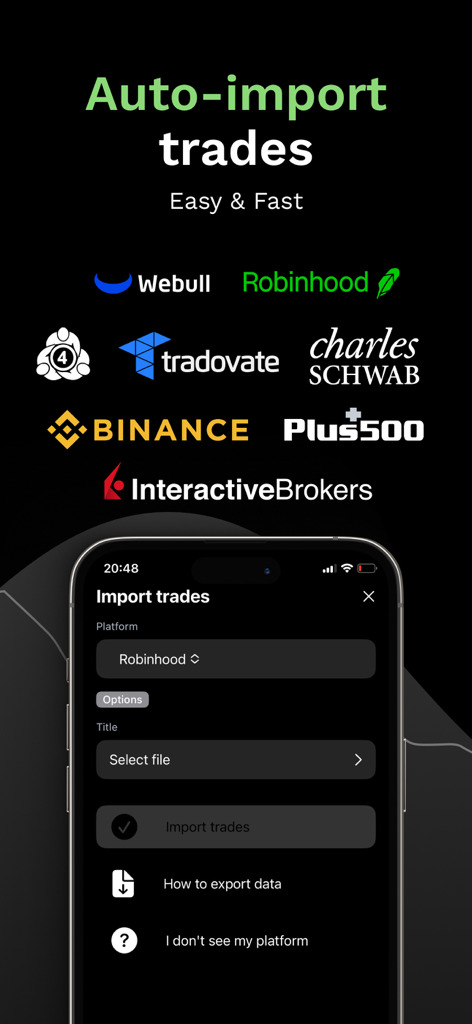 SuperTrader: Trading Tracker - Interface de l'application SuperTrader pour importer des transactions de plusieurs courtiers.