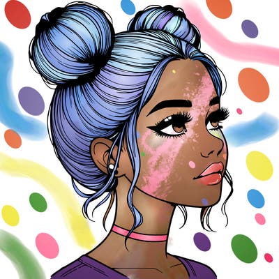 realistic girl with buns on the top of her head