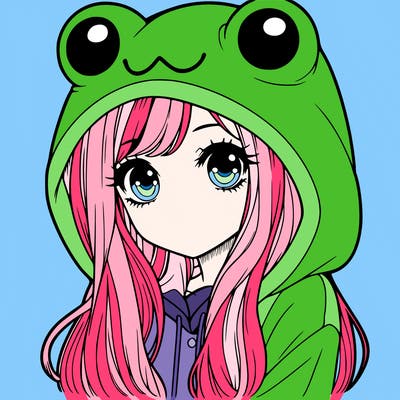 a pretty girl wearing a frog hoodie portrait with long hair