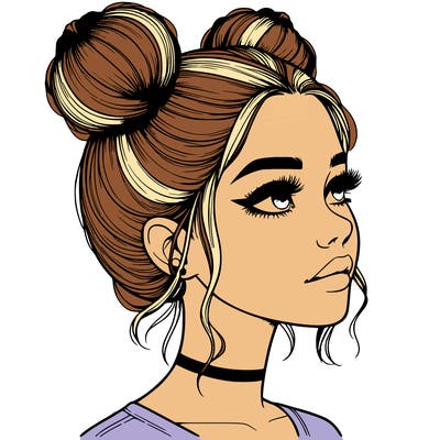 realistic girl with buns on the top of her head