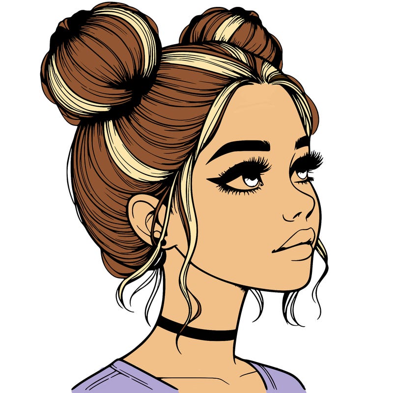 realistic girl with buns on the top of her head