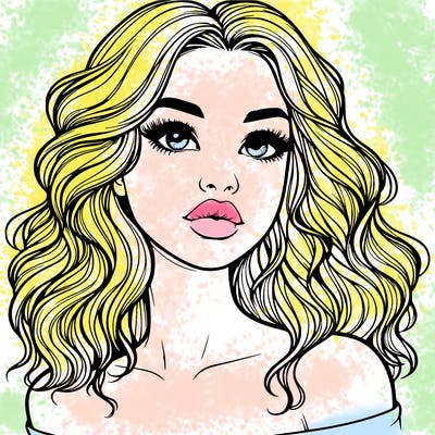 realistic girl with wavy hair and lips