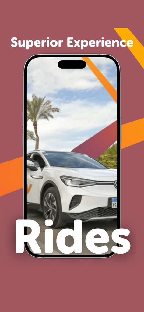 JTNY - Interface do aplicativo JTNY mostrando um veículo elétrico branco com o texto 'superior experience rides'.