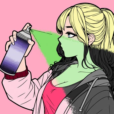 a realistic girl spray, painting