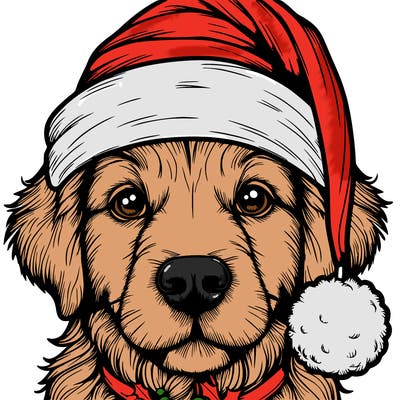 realistic dog with a christmas hat