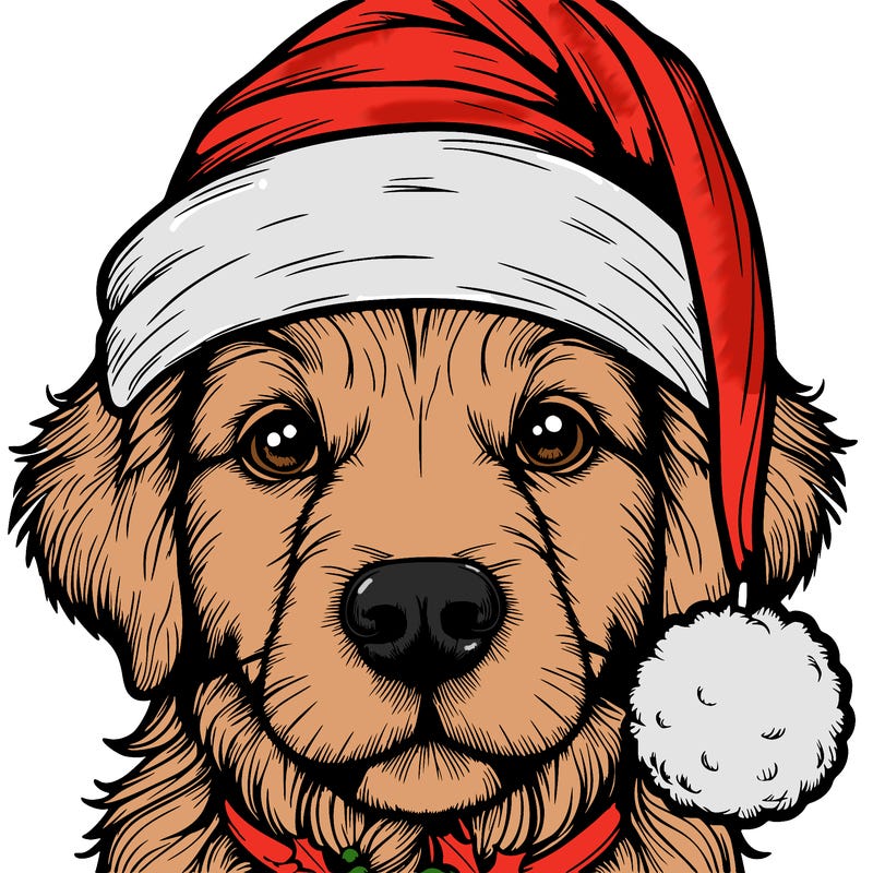 realistic dog with a christmas hat