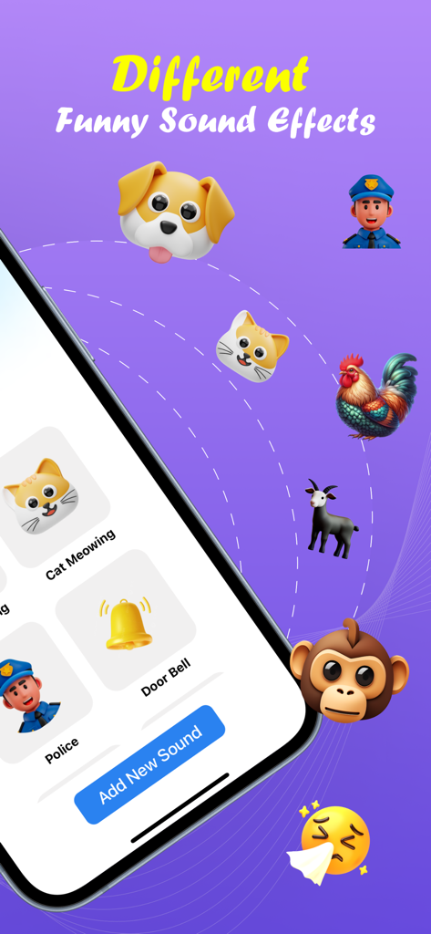 Don't Touch My Mobile - Interface of the Don't Touch My Mobile app displaying various funny alarm sounds including animals and sirens