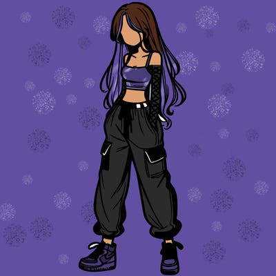 girl in baggy pants crop top and long hair