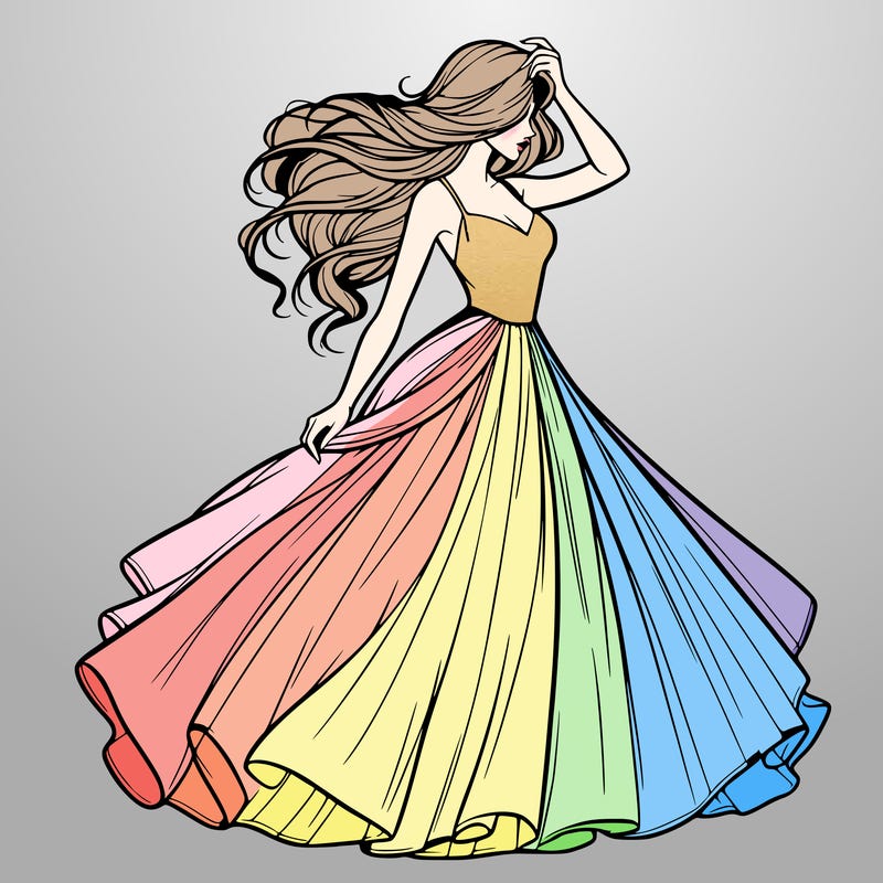 realistic woman with dress flowing in the wind