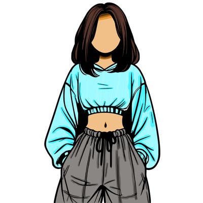realistic girl faceless with baggy pants and a crop top