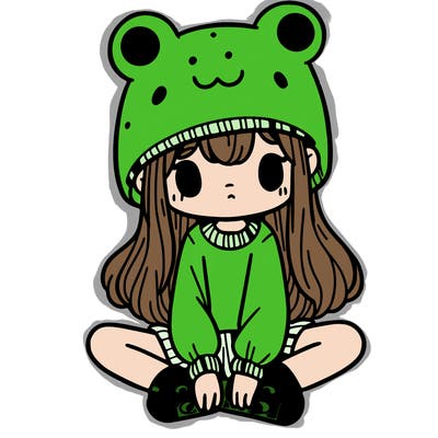 a girl wearing a frog hat and some frog socks