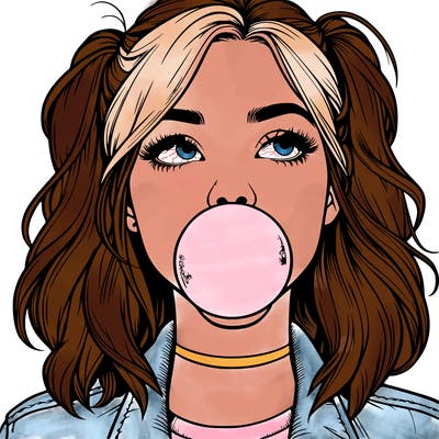 realististic girl blowing bubble -gum