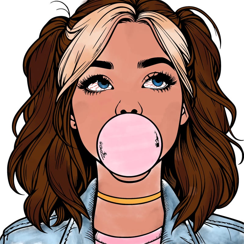 realististic girl blowing bubble -gum