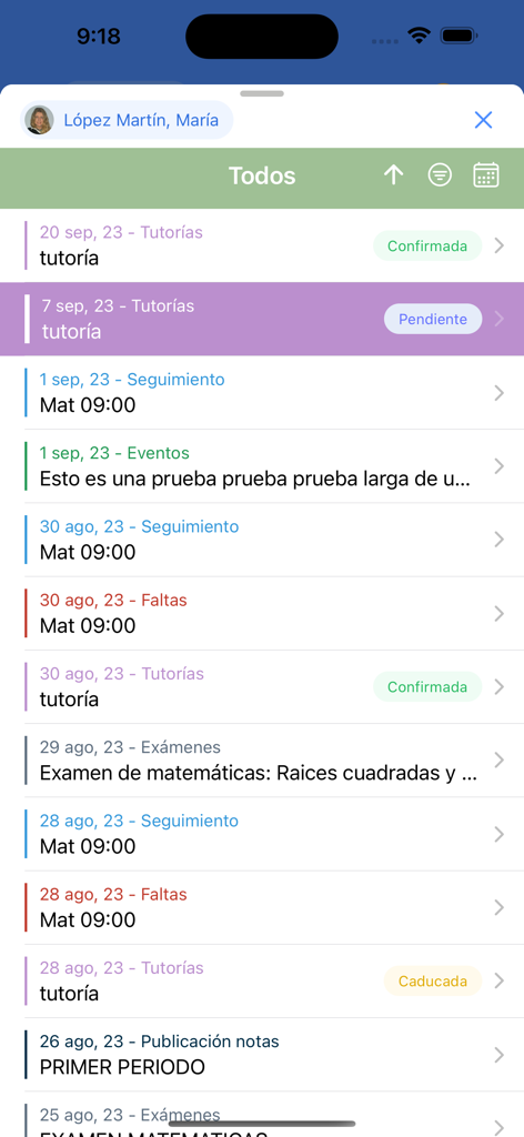 Esemtia Connect - Timeline display of school activities parent teacher meetings and grades within the Esemtia Connect app
